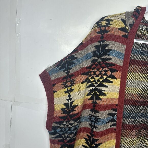 American Eagle Women’s Medium Aztec Tribal Sweater Vest Fringe Open Front - Picture 6 of 12